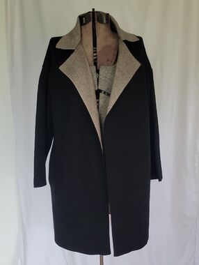 Zara Knit Cardigan, Medium, Black & Gray/Brown Marled.